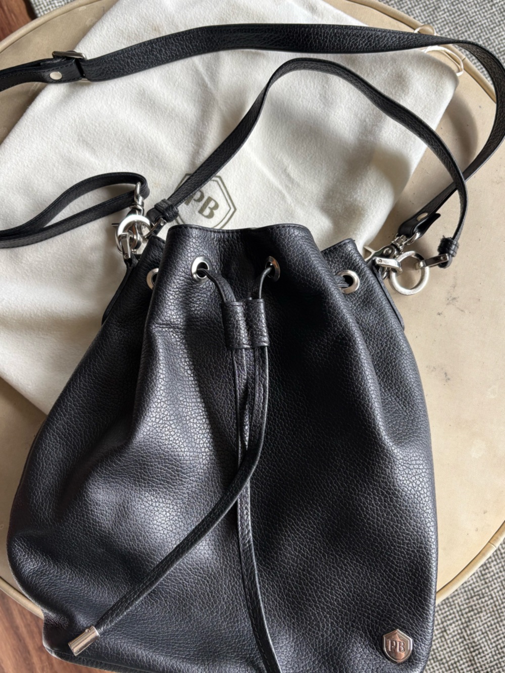 Poppy Barley Leather Drawstring Bucket Bag